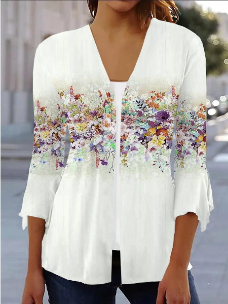 Printed casual thin sunscreen clothing European and American autumn new all-match large size cardigan top socialshop