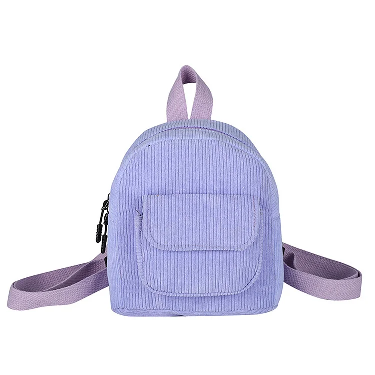 Women Mini Backpack Corduroy Girls Bookbags Retro Travel Rucksack (Purple)