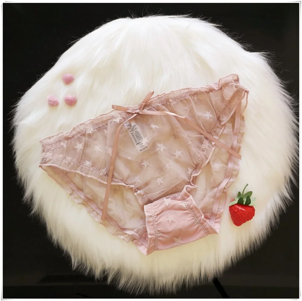 Women Sexy Lace Lingerie Temptation Low-waist Panties Star Pattern Underpants Female Transparent Hollow Out Briefs Underwear
