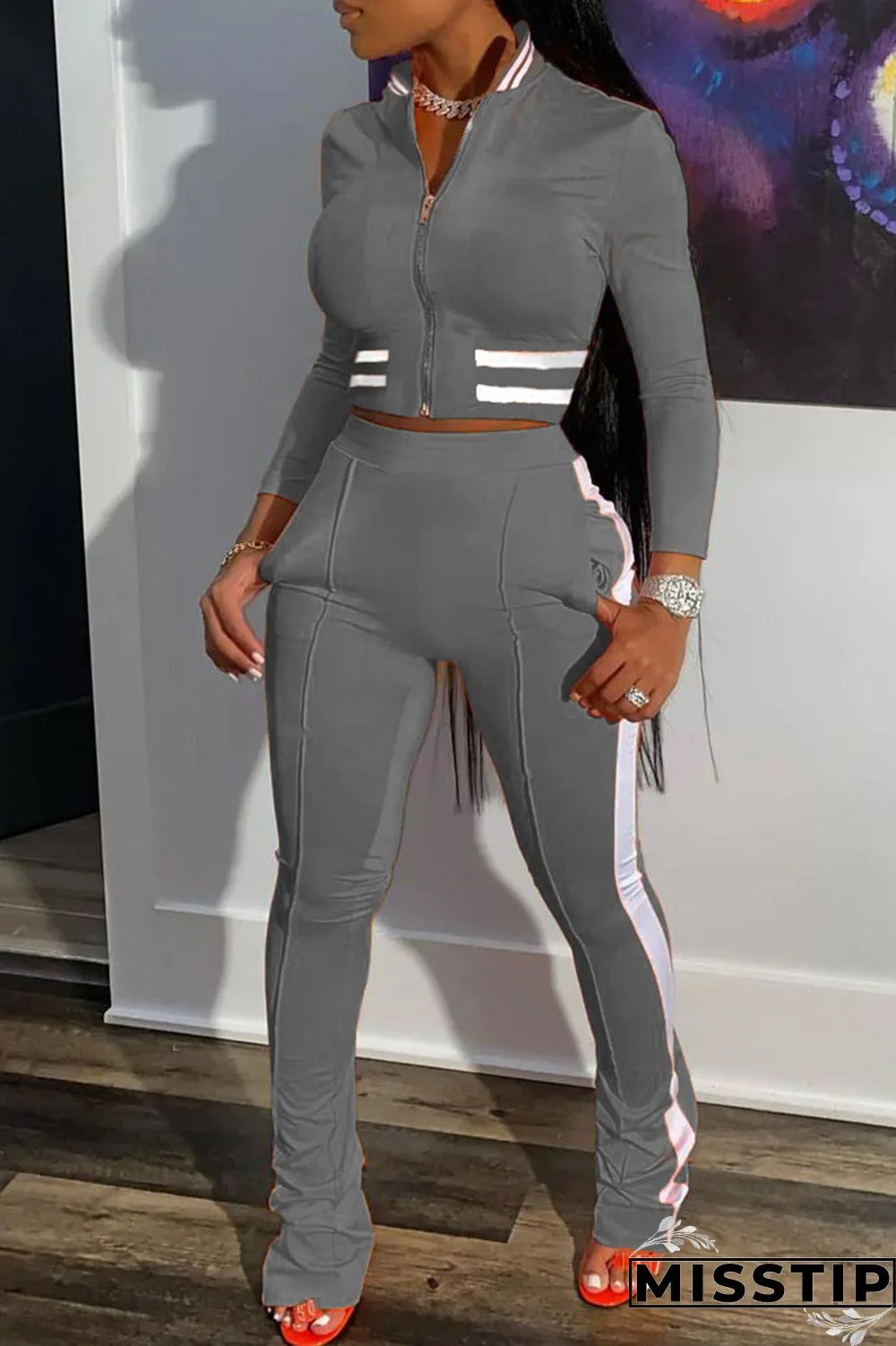 Black Casual Solid Patchwork Zipper Long Sleeve Two Pieces