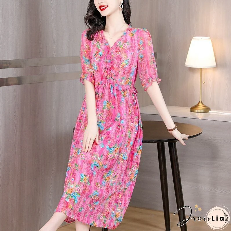 Summer Magnanimous Mulberry Silk V-Neck Dress