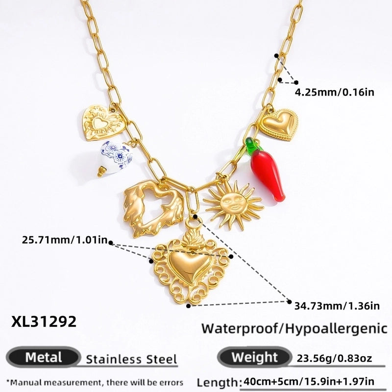 Elegant Classic Style Streetwear Heart Shape 304 Stainless Steel Plating Multi Charms Necklace