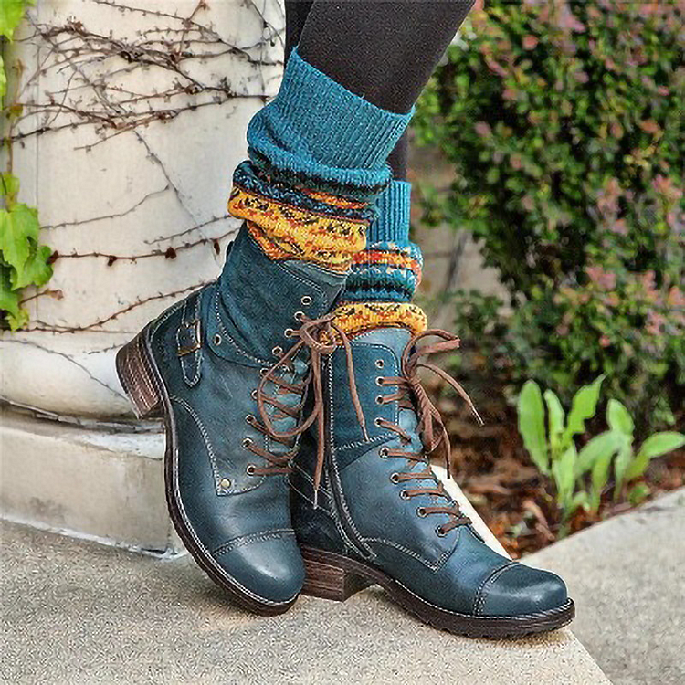 Classic Motorcycle Lace Up Ankle Boots -boots
