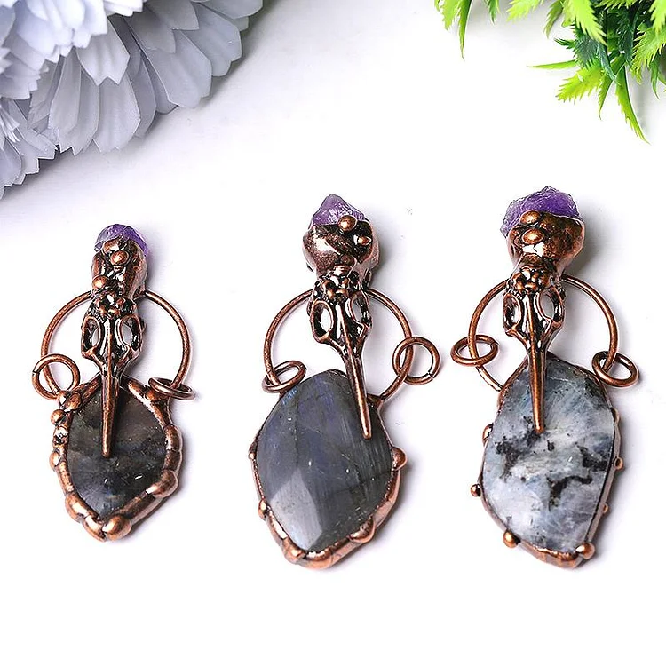 2.5" Labradorite with Amethyst Pendant for Jewelry DIY