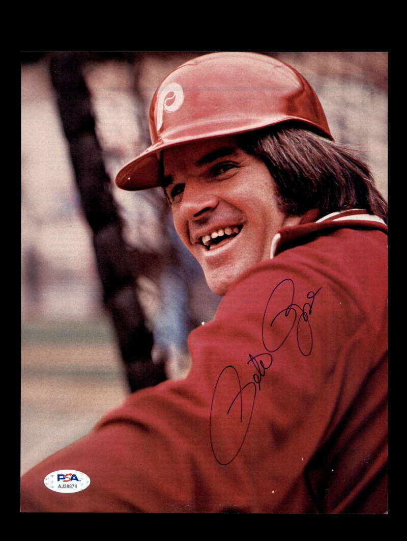 Pete Rose PSA DNA Coa Signed Vintage 8x10 Photo Poster painting Phillies Autograph