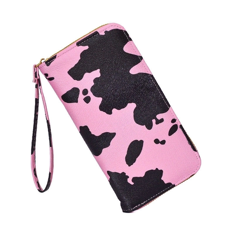 3 Pieces Women’s Cow Pattern Pu Leather Zipper Coin Purses Long Wallet