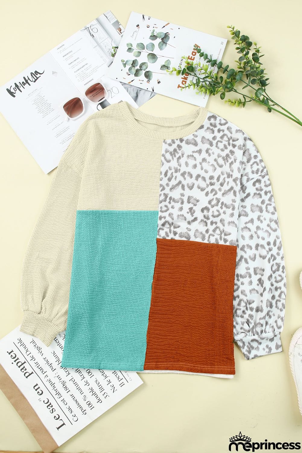 Patchwork Color Block Ribbed Long Sleeve Top