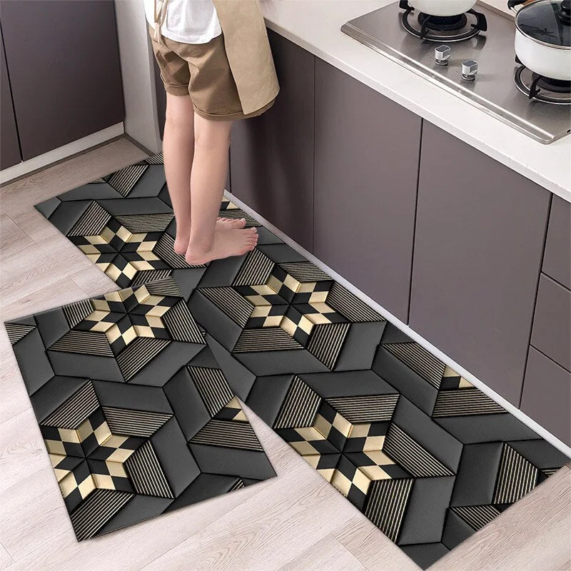 New Geometric Kitchen Mat Home Light Luxury Entrance Doormat Living Room Sofa Floor Long Mats Bathroom Door Anti-Slip Floormat