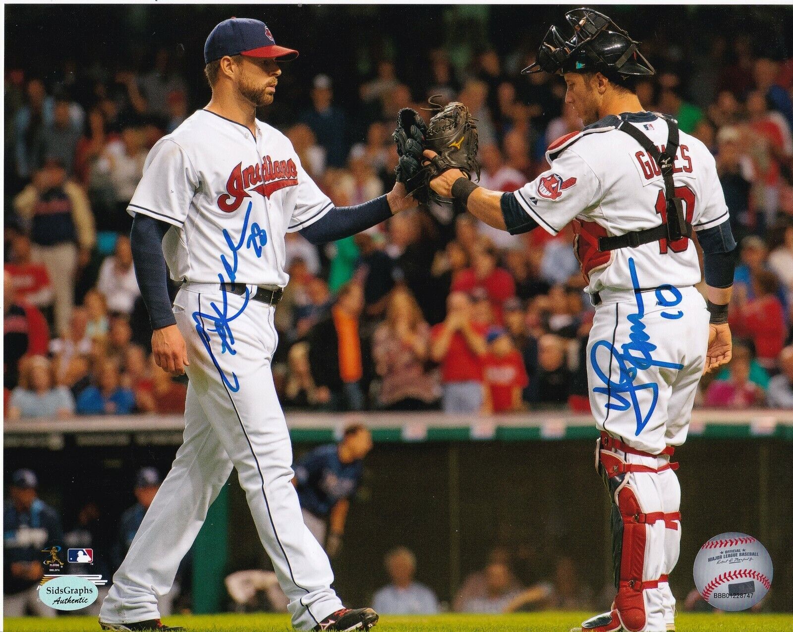 COREY KLUBER / YAN GOMES CLEVELAND INDIANS ACTION SIGNED 8x10