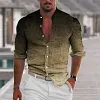 Men's Shirt Gray 3D Print Outdoor Street Long Sleeve Button-Down Print Casual Breathable by Inlyline