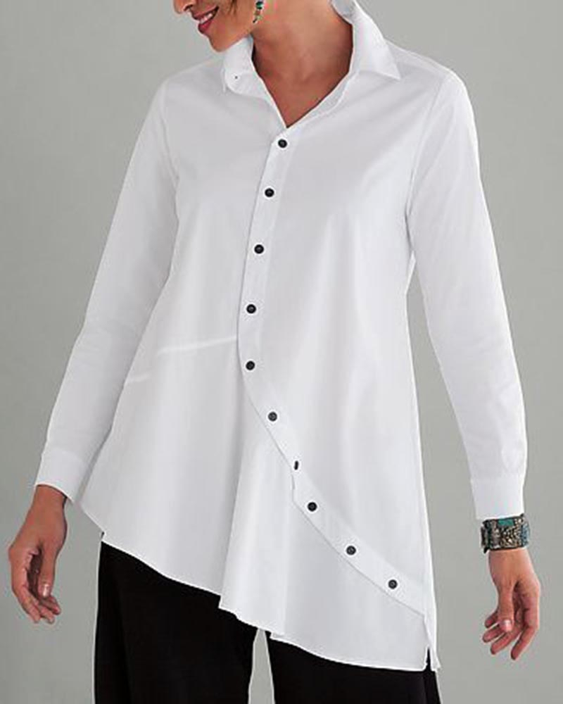 Design loose asymmetric button blouse