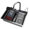 [US Local Warehouse] Stainless Steel Kitchen Sink with Pull-Out Swivel Faucet Double Waterfall Sinks