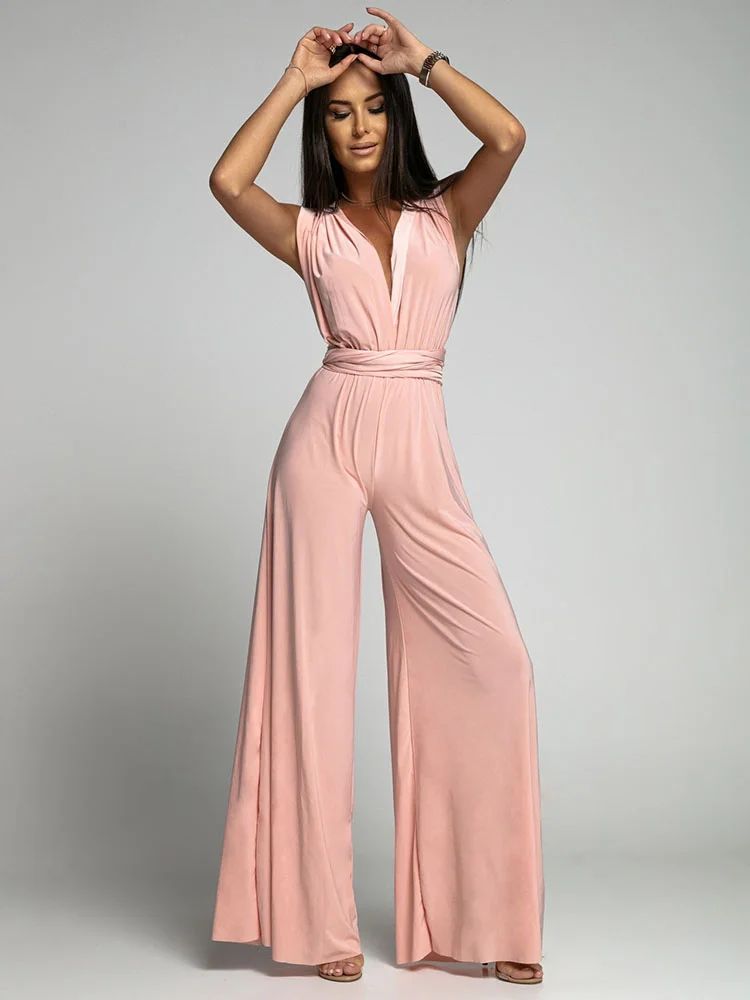 Fashion Solid One Piece Jumpsuit Women  Slim Waist Commute Overall Office Summer Elegant Backless Lace-up Playsuits 2023 News