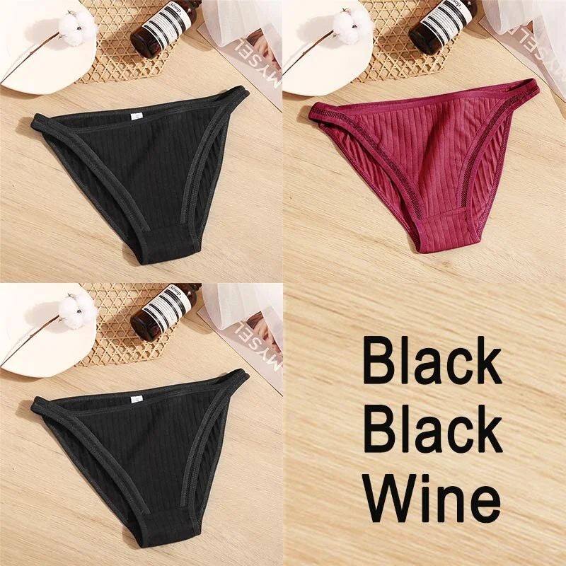 3PCS Sexy Lace Panties Women Underwear Cotton Briefs Female Underpants Solid Color Pantys Hollow Mesh Low Waist Panties Lingerie