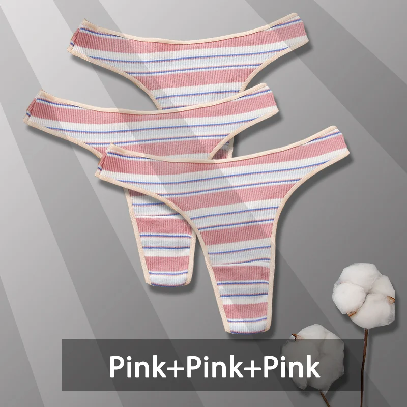 Billionm Sexy Cotton Panties for Women Colorful Stripe G-string Thong Soft Underwear Female Breathable Intimates Lingerie Ladies