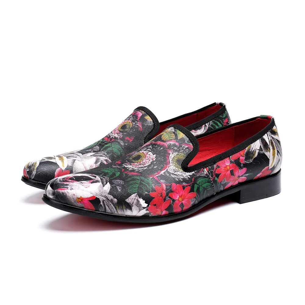 VCSHOES Chinese Style Printing Casual Shoes Original Plus Size Round Toe Flats Shoes Men Real Leather Loafers Shoes
