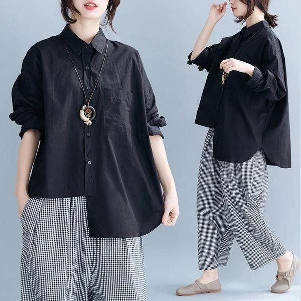 omychic cotton linen autumn vintage korean plus size Casual loose shirt women blouse 2020 clothes ladies tops streetwear