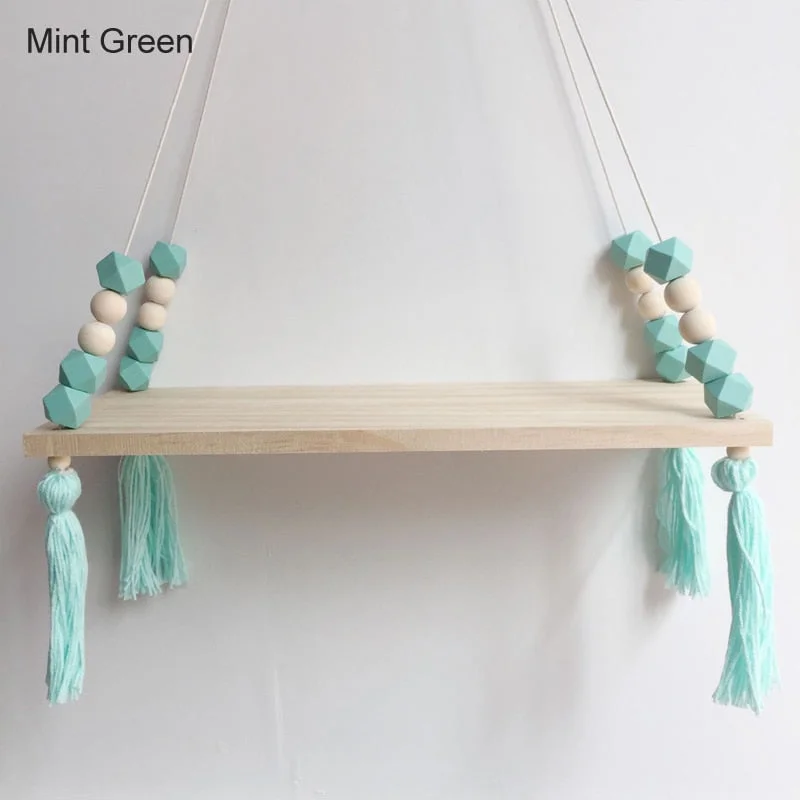 Nordic style colorful beads tassel wooden Wall Shelf Wall clapboard decoration Children room kids clothing store display stand