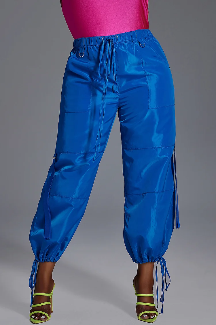 Xpluswear Design Plus Size Daily Pant Royal Blue High Waist Lace Up Pants With Pocket [Pre-Order]