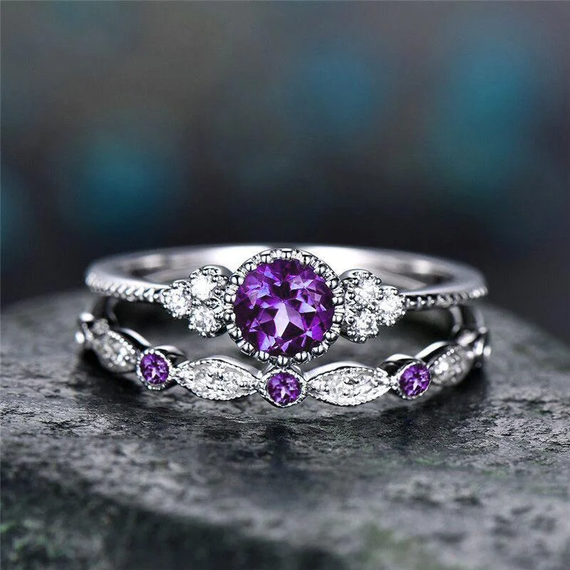 Fashion zircon ladies ring two-piece gemstone ring jewelry
