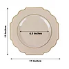 10 Pack | 11" Taupe Hard Plastic Baroque Dinner Plates with Gold Rim, Heavy Duty Disposable Dinnerware