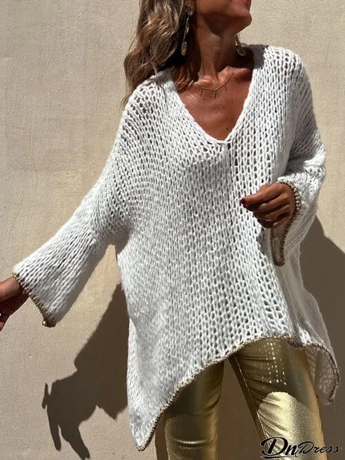 Contrast V-Neck Long Sleeve Sweater