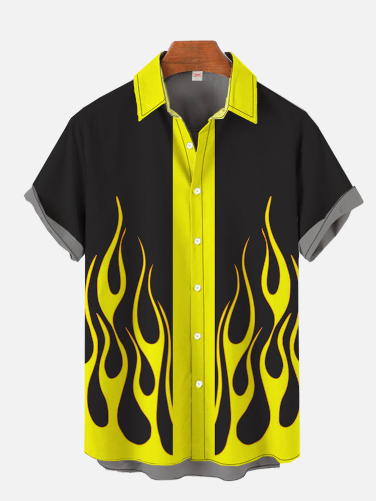 Yellow Burning Fire Flame Black Yellow Contrasting Color Printing Short ...