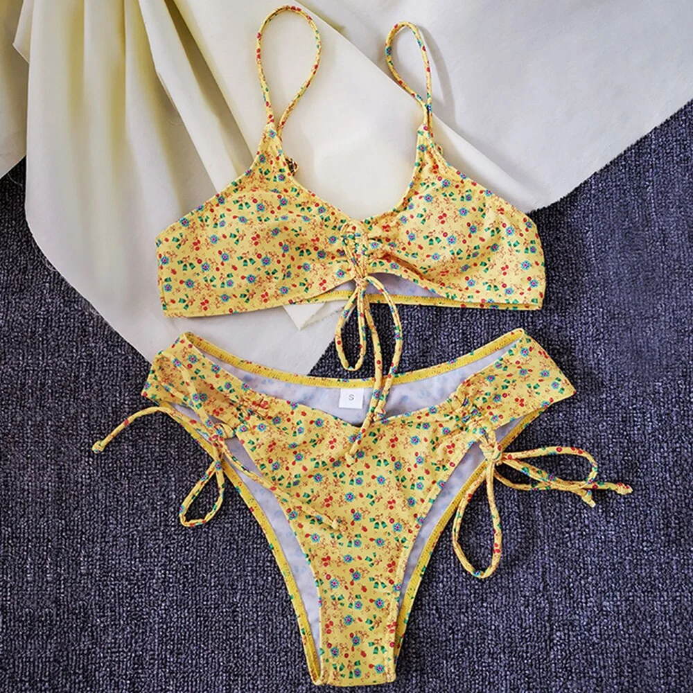 Floral Print Bikini Female 2021 Sexy Swimwear Women Swimsuit Two Pieces Bikini Set Bandage Bathing Suits Summer Beach Wear Swim