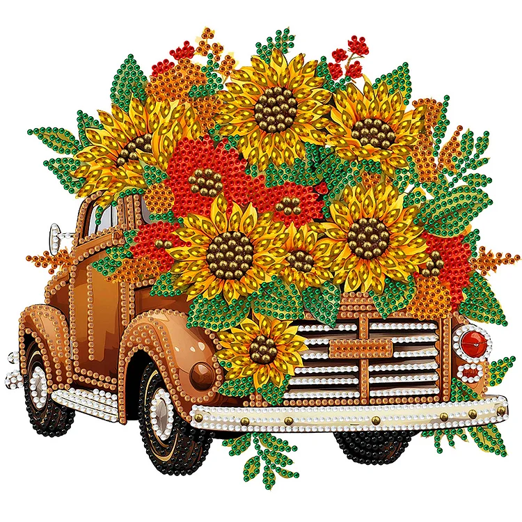 Sunflower Vintage Car 30*30CM(Canvas) Special Drill Diamond Painting gbfke