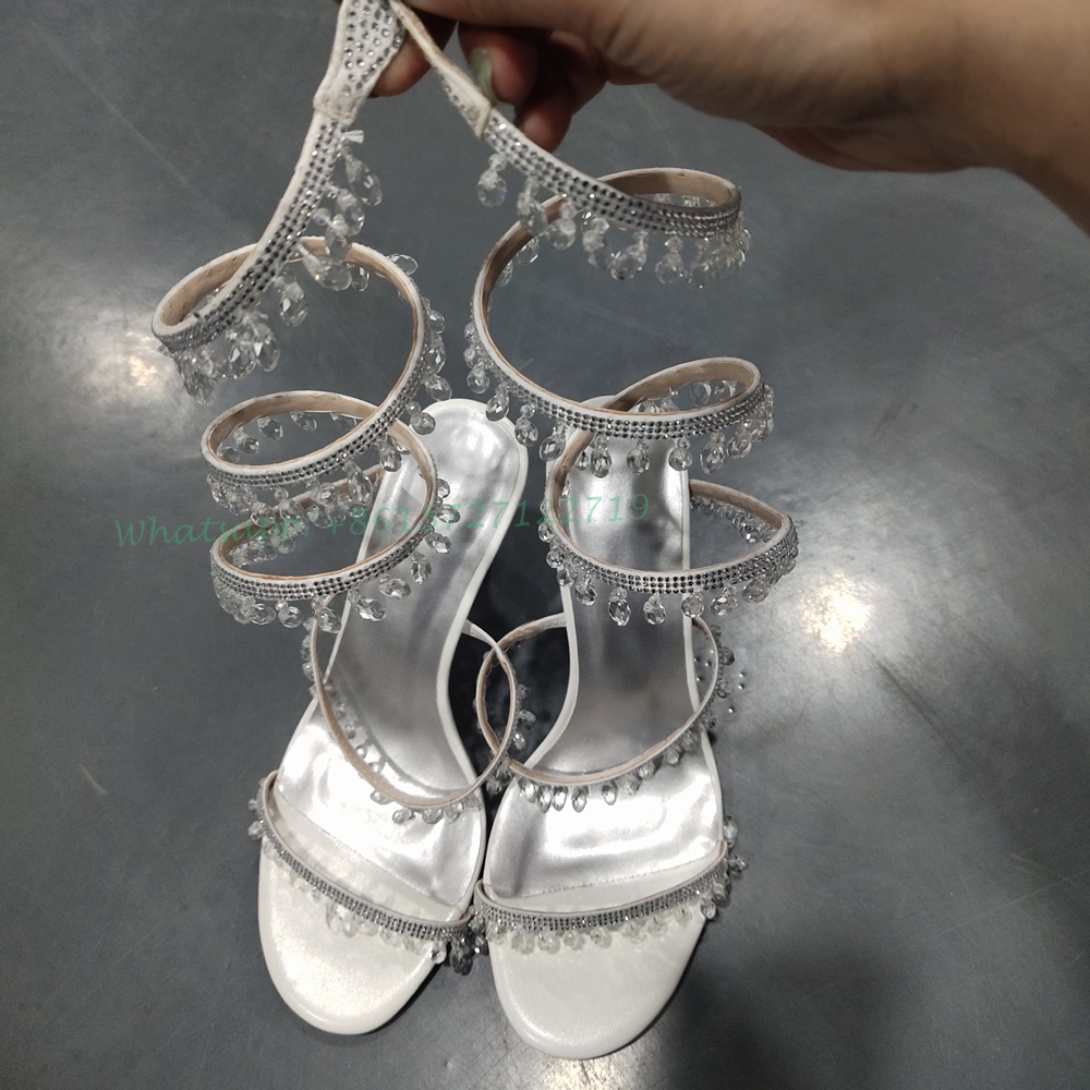 Cross Strap Crystal Pendant Sandals With Heel Women Newest Open Toe Bling Sandals Bare Heels Thin Heels Casaul Summer Sandals