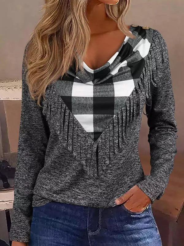 Women's Long Sleeve V-neck Graphic Colorblock Top