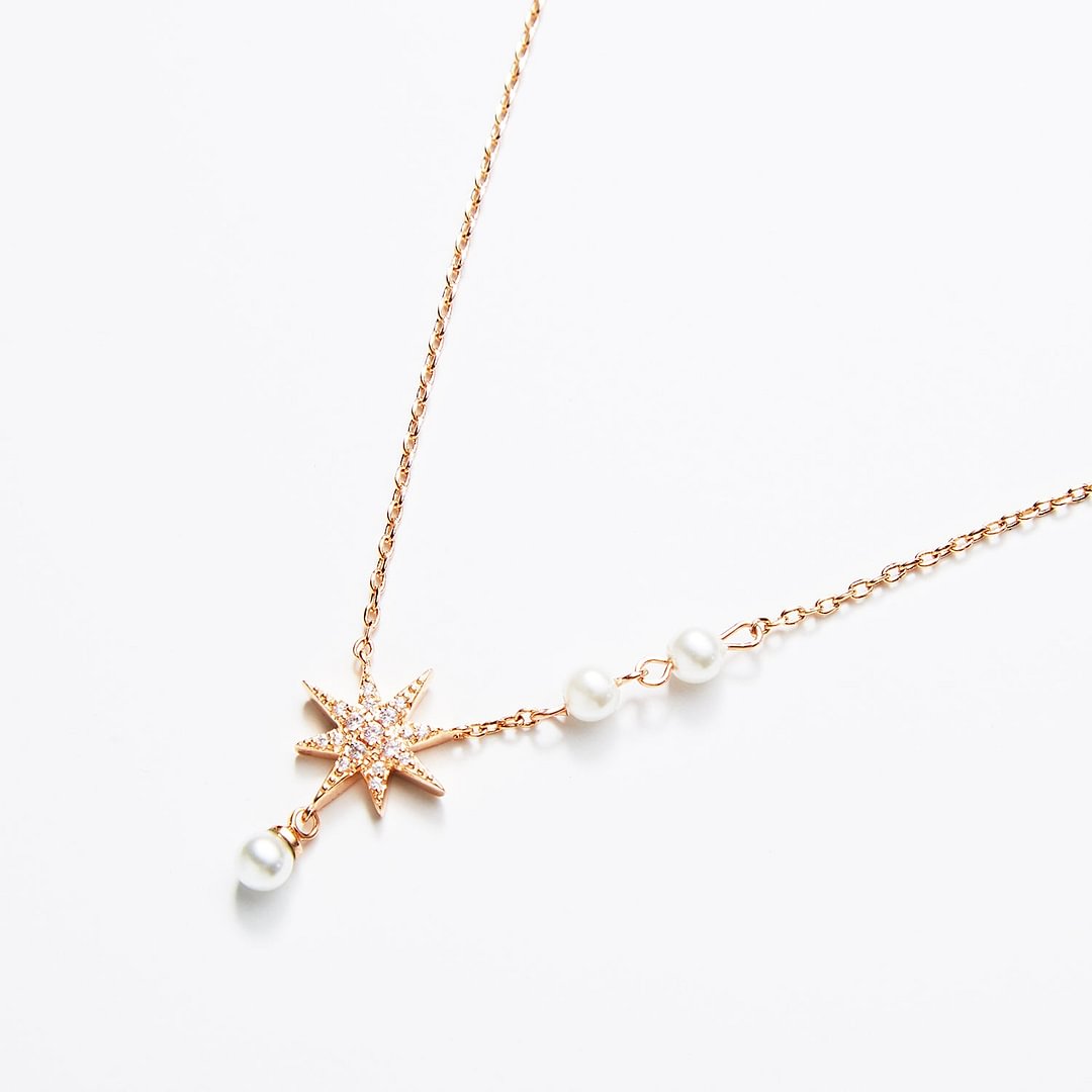 Union of Pearl and Star Asymmetric Rose Gold Necklace