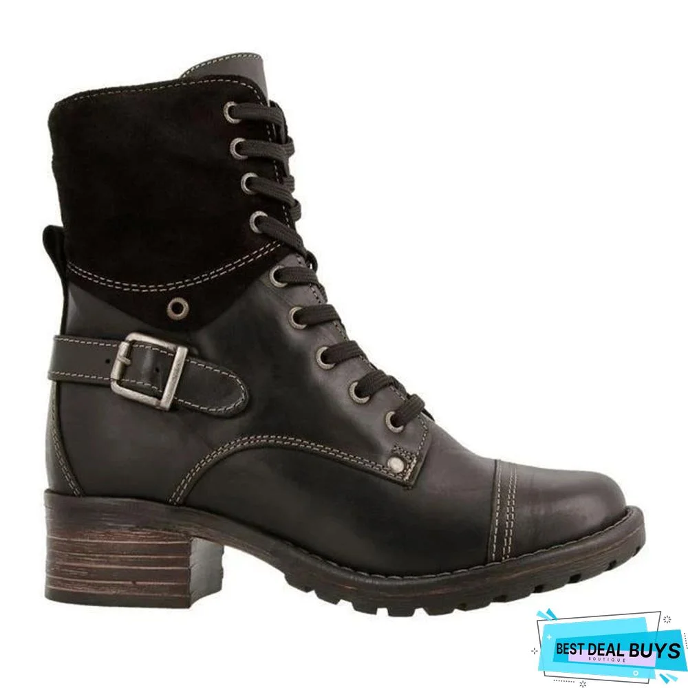 Classic Motorcycle Lace Up Ankle Boots