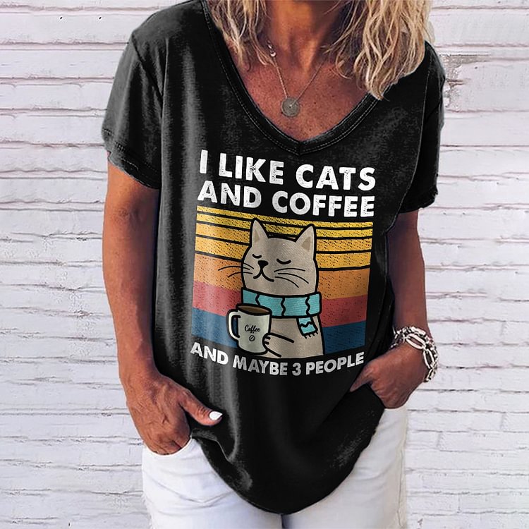 Comstylish ICH Wie Katzen Und Kaffee Druck T-Shirt