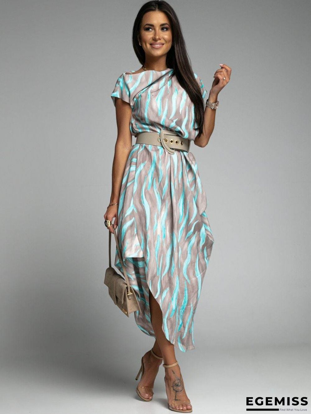 Fashion Women's Dress Personalized Street Print Off Shoulder Asymmetric Dress | EGEMISS