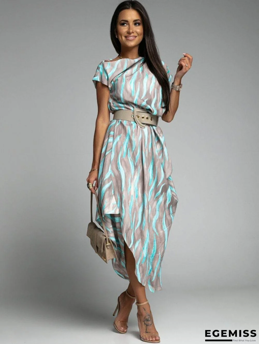 Fashion Women's Dress Personalized Street Print Off Shoulder Asymmetric Dress | EGEMISS