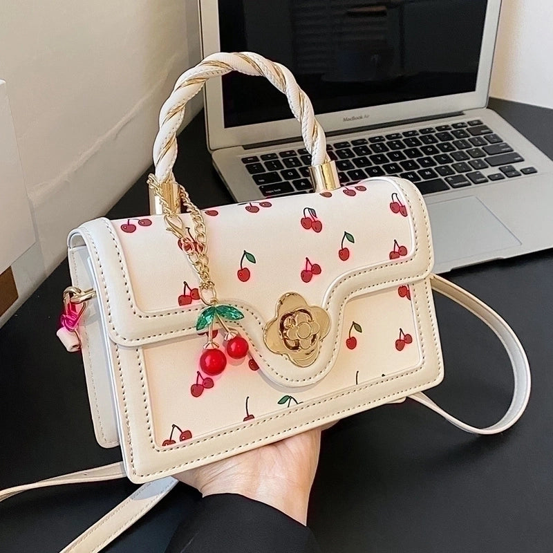 Women’s Pu Leather Fruit Fashion Metal Button Square Buckle Handbag Crossbody Bag