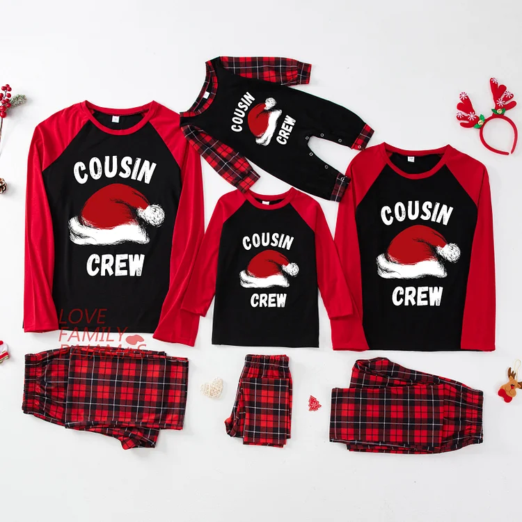 Cousin Crew Christmas Hat Pattern Plaids Matching Pajamas For Family