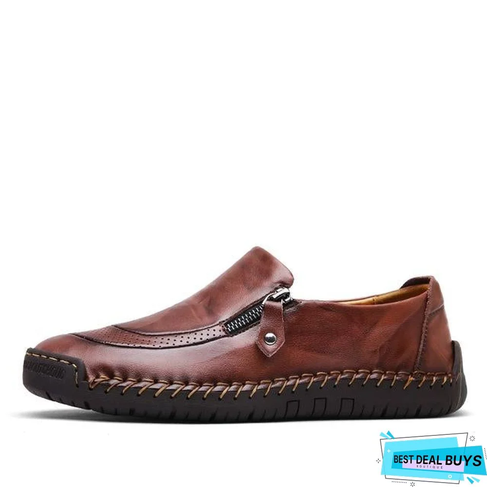 Men's Comfortable Casual Loafers Split Leather Flats Moccasins Shoes