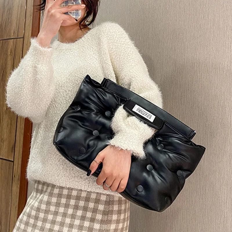 էѧӧܧ Designer Clouds Clutch Bag Women Luxury Pu Leather Space Cotton Shoulder Crossbody Bags Large Capacity Totes Winter