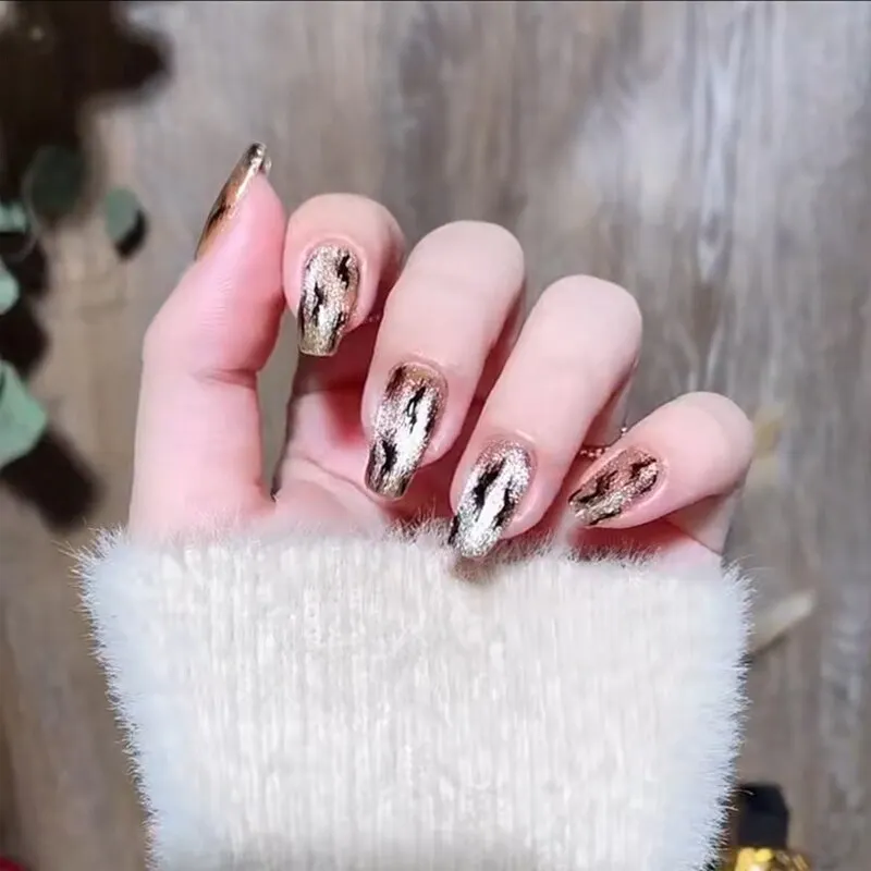 24PCS Fake Nail Exqusite Pearl Decor Girls Mid Length Coffin Ballet Press On Nails Full Cover Fake Nail Long Paragraph Fake Nail-Nail Inspo
