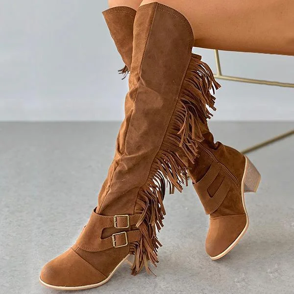 Tassel Design Buckle Chunky Boots