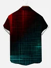 Full-Print Abstract Art Red And Blue Lines Macthing Printing Cuban Collar Men's Short Sleeve Shirt