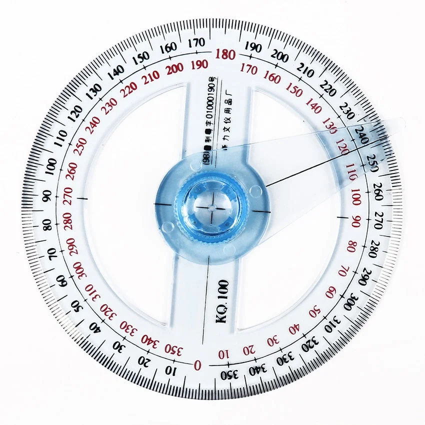1PC/lot Hot Sale Circular 10cm Plastic 360 Degree Pointer Protractor Rulers Angle Finder for Student Stationery Gift Protractor