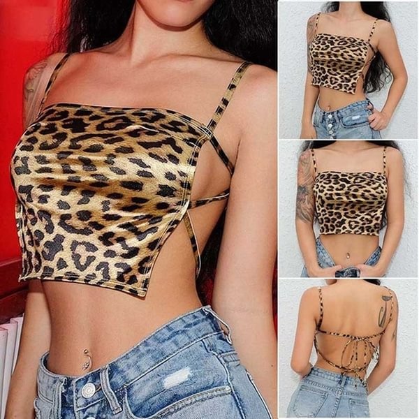 Europe and America Summer Fashion Women Sexy Leopard Crop Tops Backless Spaghetti Strap Tank Top Camisole Vest - Shop Trendy Women's Clothing | LoverChic