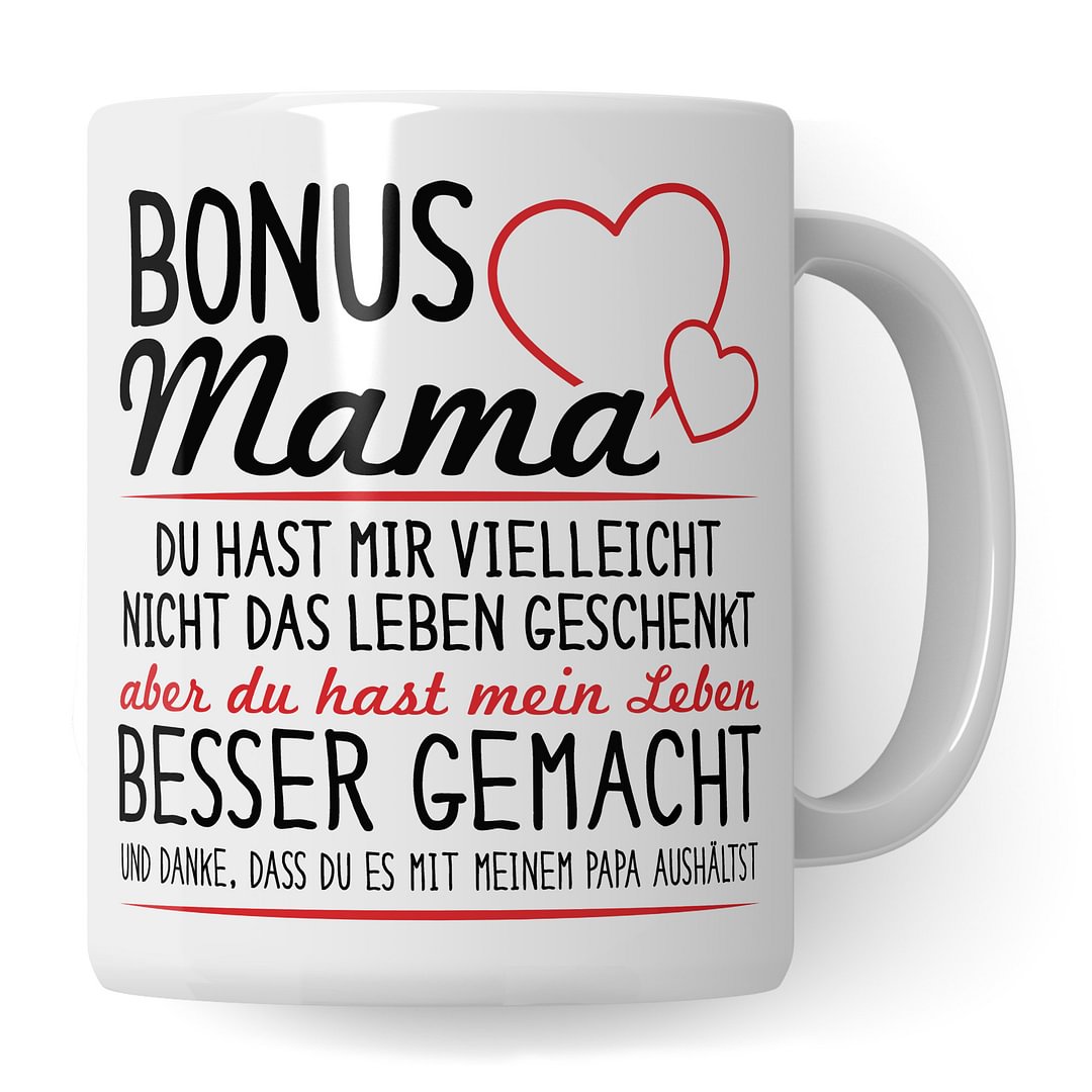 Bonus Mama Tasse, Geschenk für Bonusmama, Stiefmutter Becher Motiv