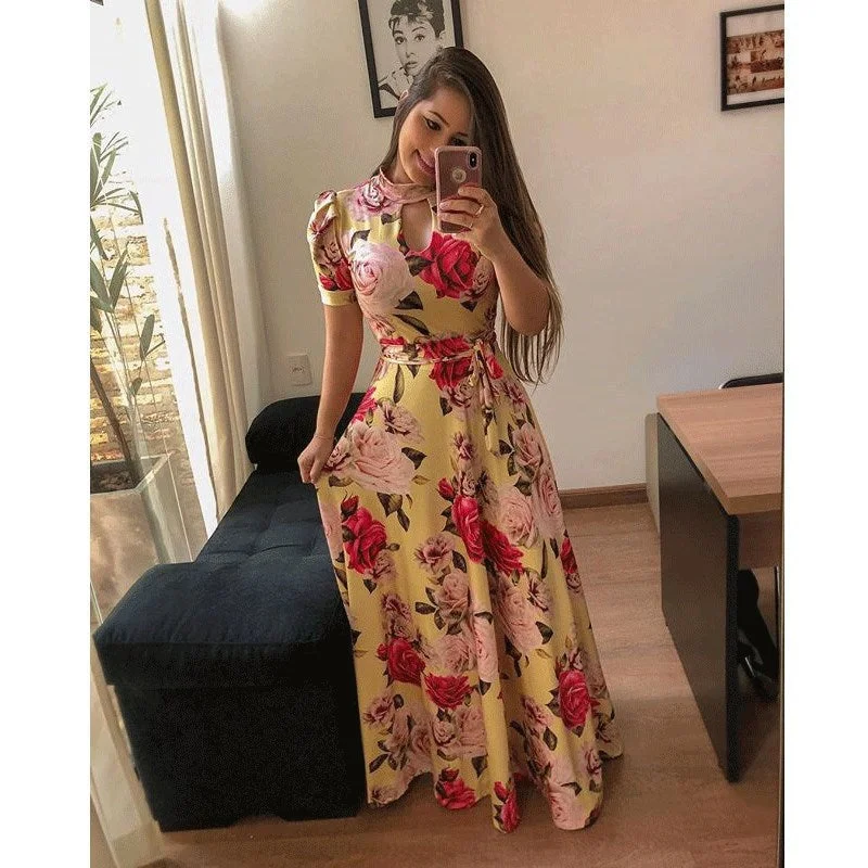 Uveng Fashion Digital Short Sleeve Printing Large Swing Dress
