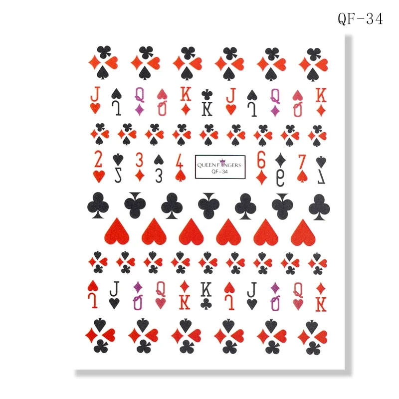 1 Pcs 13x8.7cm Colorful Playing Card Nail Sticker 3D Square Plum Blossom Full Color DIY Nail Decals Nail Slider Art Deco