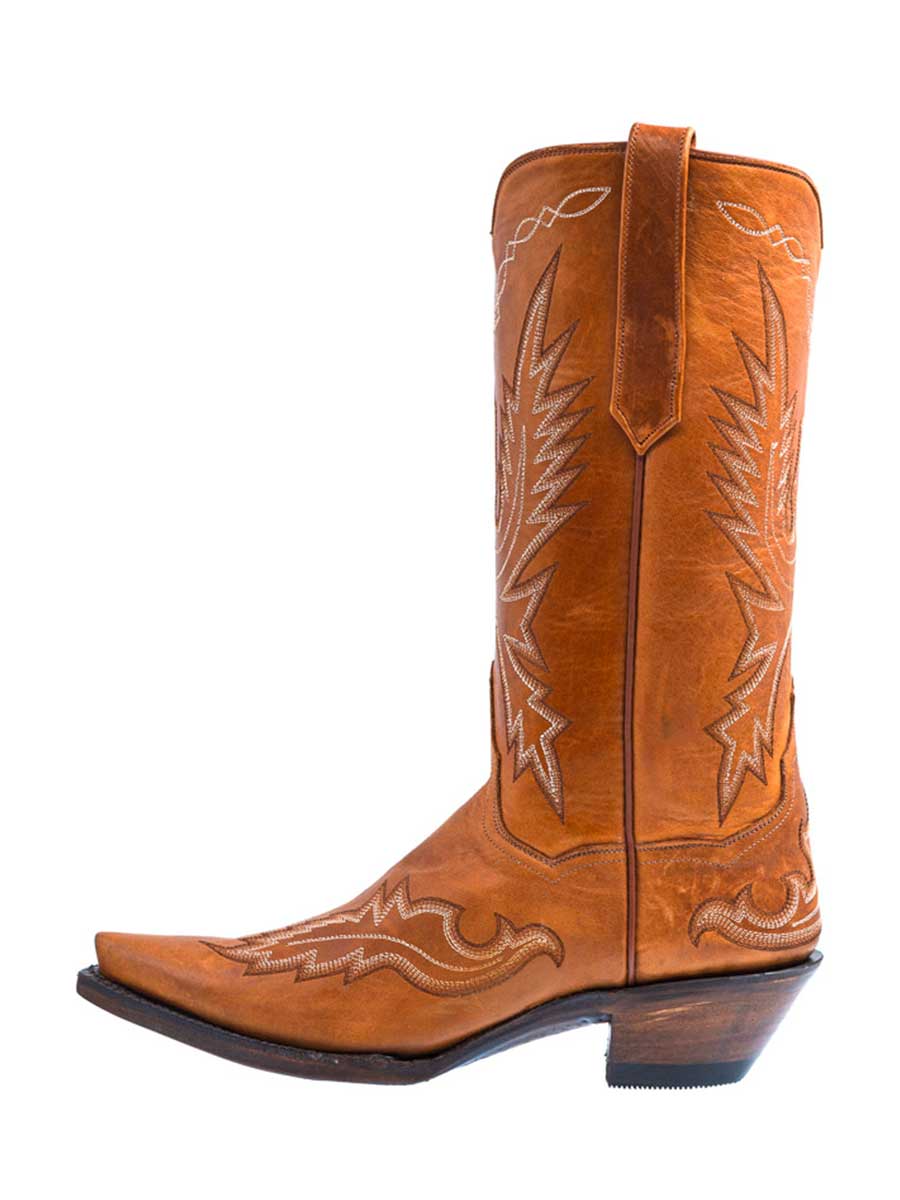 Brown Snip Toe Chunky Heel Embroidered Western Boots for Women