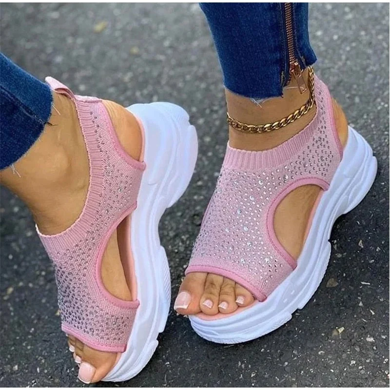 35-43 Women Diamond Sandals Summer 2021 Female Shoes Woman Platform Sandals Women Shoes Female Knitted Slip on Peep Toe Sneakers